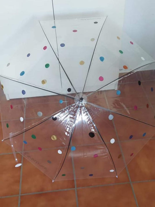 Paraguas transparente de lunares de colores
